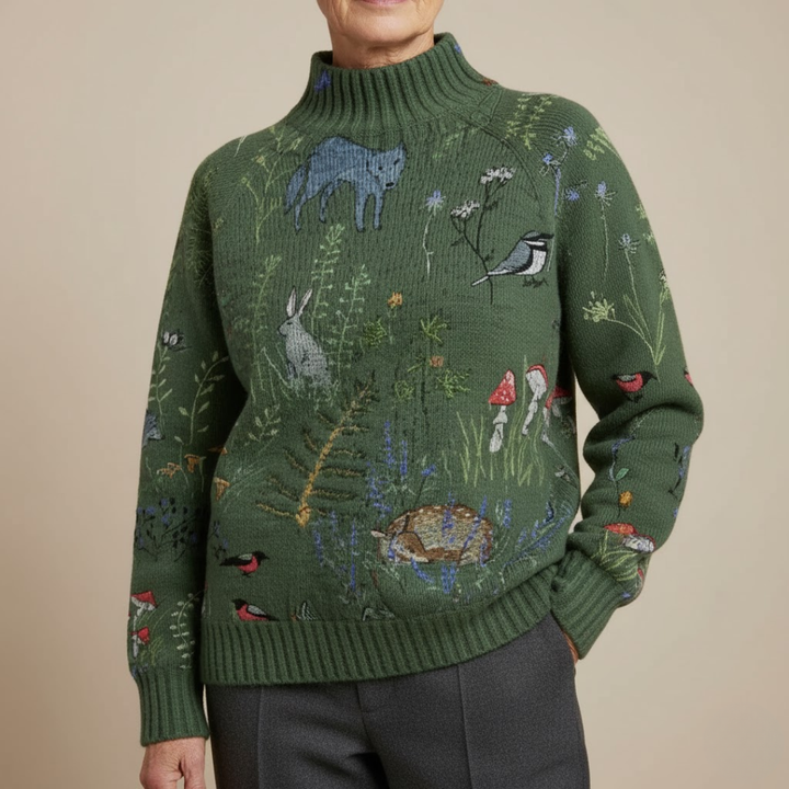 Hana | Hyggeligt strikket med skovinspireret tryk