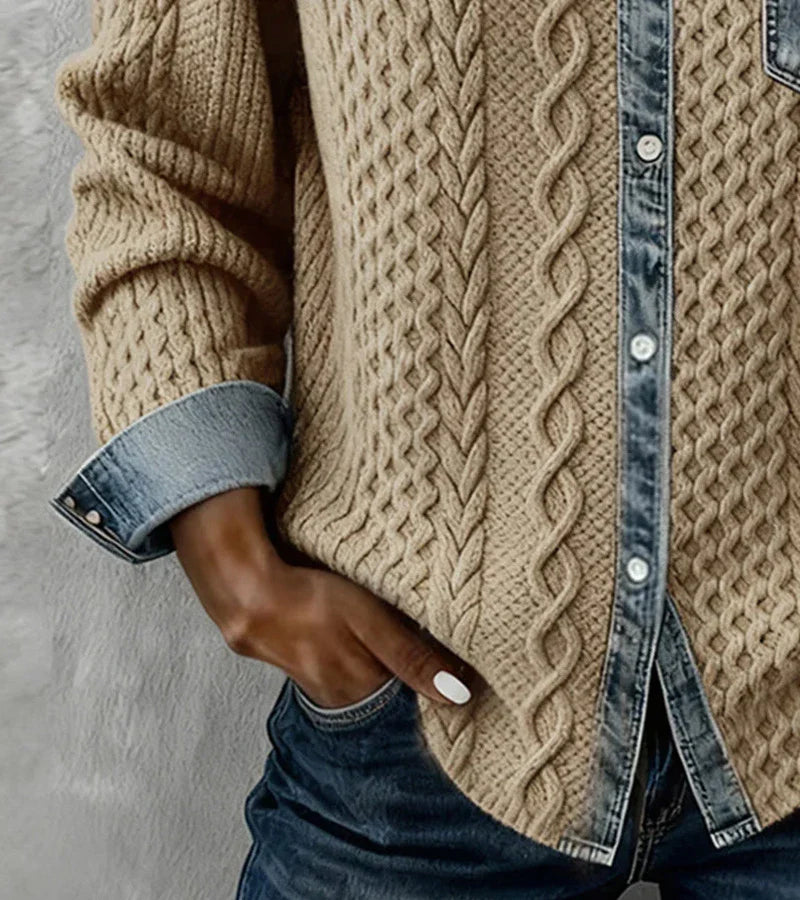 Ambra | Patchwork-strikket top med denimdetaljer