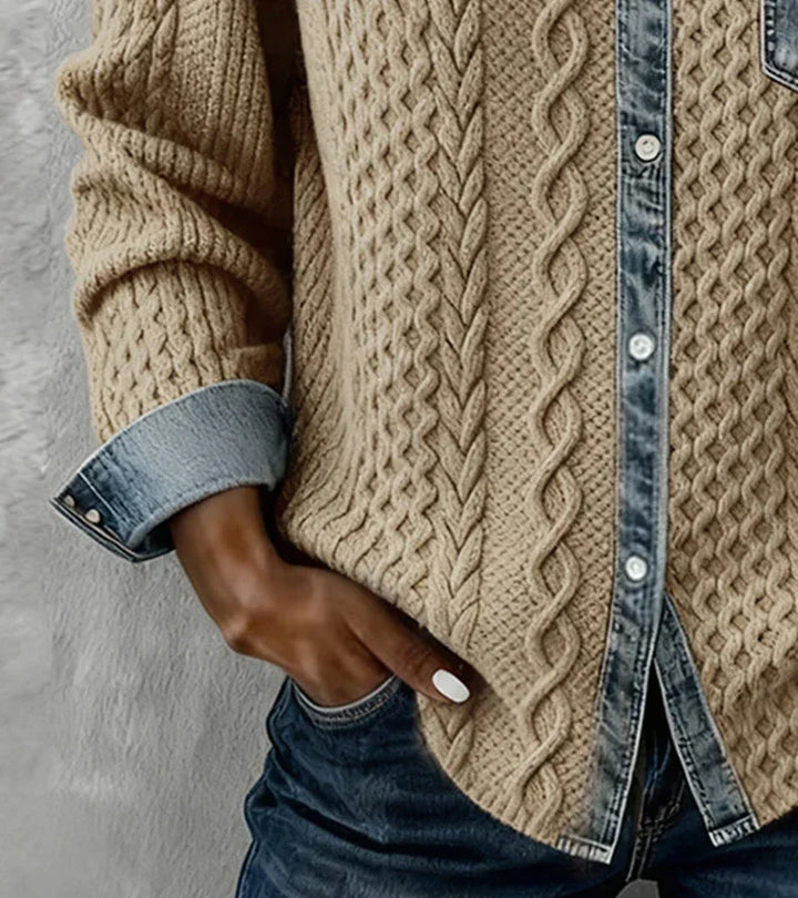 Ambra | Patchwork-strikket top med denimdetaljer